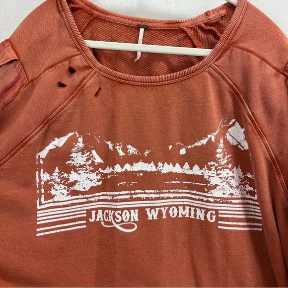 Free People Jackson Wyoming Sweatshirt Size M Oversized Flannel Back Rust/Orange - Picture 5 of 11